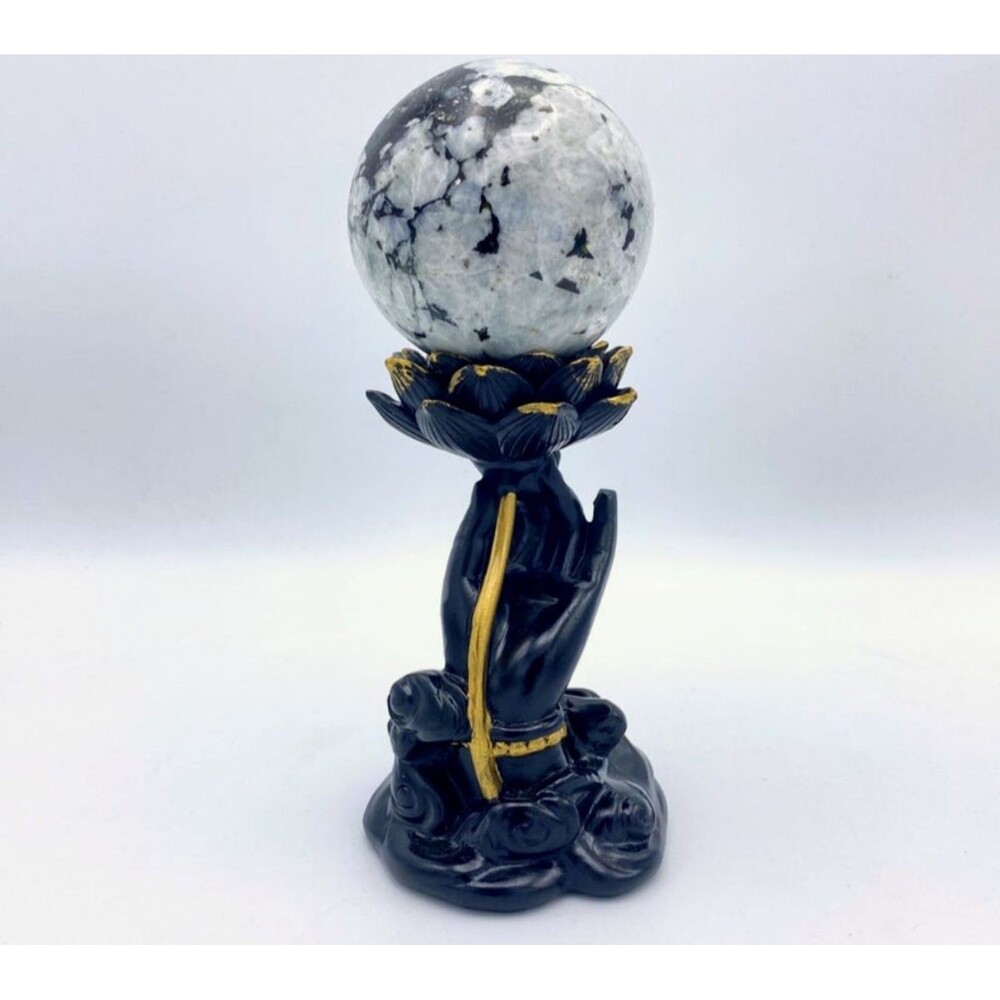 Black and gold lotus flower crystal sphere stand‎ decor